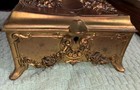 Vintage Ornate Gold Tone Jewelry Box Hinged Trinket Casket Floral