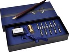 Artisan Wooden Calligraphy Pen Set  11 Nibs  Golden Holder   Black Ink Gift Set