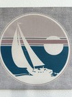 Vintage 80s Art Deco Mod Sailboat Wall Art Fabric Screen Print Wood Frame 18x18