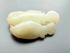 Antique Chinese Qing Dynasty Jade Carved Twin Fish With Lotus Pendant
