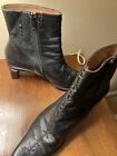 Victorian Edwardian Faux Lace Up Black Leather Ladies Boots High-top Shoes Style