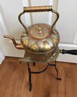 Antique Middle Eastern Copper Tea Kettle Makers Mark On Bottom With Stand