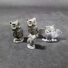 Vintage Owl Pewter Miniature Figures Lot Of 4 Spoontiques Figurine