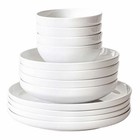 Over And Back 12pc White Porcelain Dinnerware Set Service For 4 Plates Bowls