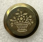 Victorian Brass Picture Button Etched Basket Of Flowers