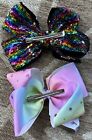  2  Large Jojo Siwa Bows Rainbow Sequins Rhinestones 7    X 5   