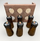 Torched Products Beer Top Shot Glass Set  6 Bottle Neck Glasses With Wood Stand