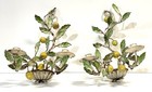 Vintage Italian Painted Tole 2 Light Lemon Wall Sconces Candle Holders Toleware