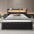 Pu Leather Full Queen Metal Size Bed Frame With Storage Drawers And  Led Lights