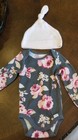 Modern Moments Gerber Girl Gray Flowers Bodysuit 3 6 M New Nwot Onesie Pink Hat