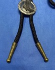 Vintage Western Bolo Tie Silver Tone Cowboy Boot Concho Black Braided Cord