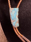 Vtg Navajo  Freeform  Rough Cut  Raw  Turquoise  Slab  Bolo Tie 17   