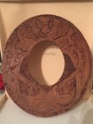 Antique Thistle Picture Frame Oval Pyrography Wood Folk Art Celtic Scottish Vtg