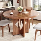 New 47  Farmhouse Wood Dining Table Small Round Dinner Table Kitchen Table For 4