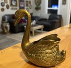 Vintage Solid Brass Swan Figurine Bowl Heavy Mid Century  6    Tall Lovely Detail