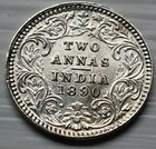 India 1890 2 Annas Bombay Silver Coin Cleaned Beautiful Example  g138