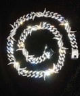 Mens Iced Miami Cuban Link Chain Barbed Thorn Spiked Necklace Plated Cz Jewelry