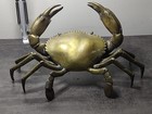 Large Vtg Aged Patina Brass Crab Figurine Nautical Decor Realistic 16 