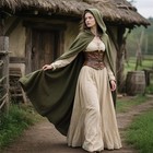 Medieval Hooded Cape Cloak Mens Ranger Cosplay Linen Costume Halloween