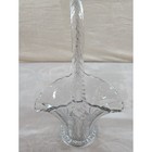 Vintage Clear Etched Glass Basket Scalloped Edge Floral Wheat Design 8 Inch