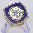 Stratton England Pill Jewelry Trinket Box Gold Tone Blue Enamel Floral Design