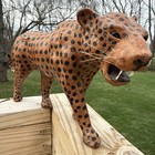 Vintage 1970s Leather Wrapped Leopard Cheetah Panther 7x 15  Glass Eyes Whiskers