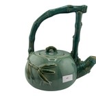 Vintage Asian Porcelain Teapot Ceramic Green Bamboo Handle  Free Shipping