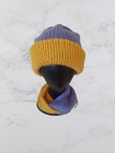 Handmade Double Thick Knit Hat Earwarmer Set Adult Unisex Beanie Yellow Purple