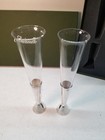 Christofle Collection 3000 Pair 2 Champagne Flutes Silver Base Crystal-read