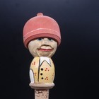German Hand Carved Wood Bottle Stopper Folk Art Painted Man With Hat 4  B59