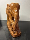Vintage Mcm Large Hand Carved Teak Wooden Elephant   Baby Statue Solid Wood
