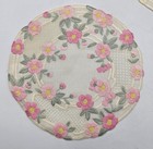 Antique Vintage White W  Pink Floral Embroidered Linen Doily 8   Openwork Lace