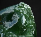11  Old Chinese Natural Green Xiu Jade Carving Mountain Flower Bird Statue