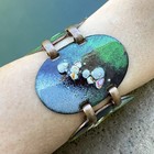 Vintage Mcm Copper Enamel Panel Bracelet Studio Art Speckle Confetti Millefiori