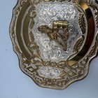 Crumrine Western Barrel Racer Belt Buckle Set Silver Gold Plate Filigree Usa