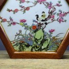 Chinese Natural Rosewood Inlaid Flower And Bird Porcelain Plaque Small Tea Table