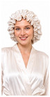Women   s Satin Kimono Midi Robe With Matching Ruffle Bonnet  Cream  S m l 