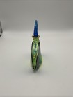 Caroli Signed Art Glass Perfume Bottle Stopper Blue Green Geometric