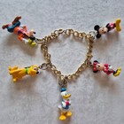 Vtg Disney Handpainted 3d Fab-5 Charm Bracelet  Mickey Minnie Donald Pluto Goofy