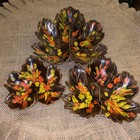 Vintage 1963 Ceramic Leaf Dishes Set Of 3 Fall Drip Glaze Appetizer Trays