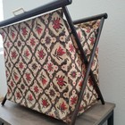 Vtg Folding Knitting Sewing Caddy Yarn Bag With Wood Frame Floral