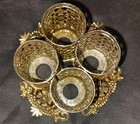 Vtg Lipstick Holder Hollywood Regency Vanity Gold Tone Flowers Ornate 4 Lipstick