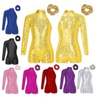 Girls With Hair Tie Athletic Romper Ice Skating Leotard Sequins Biketard Jazz