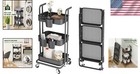 3-tier Foldable Rolling Cart With Lockable Wheels And 3 Baskets - Black