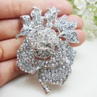 Bride Wedding Charming Rose Flower Woman Brooch Pin Clear Rhinestone Crystal 