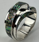 Vintage Signed Taxco J  Gomez  Sterling Silver W abalone Inlays Cuff Bracelet