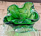 Vtg Mcm  Czech Bohemian Chribska Art Glass Bowl Emerald Green 7 In W sticker