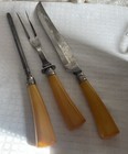 Vintage Butterscotch Bakelite Knife Fork Sharpener Serving Set
