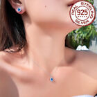 Cz Tanzanite Round Necklace Earrings 925 Sterling Silver Jewelry Set For Ladies 