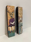 Mixed Media Collage Paintings Original Folk Art Vintage Farm Animals Dear Pig